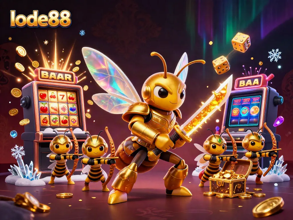 Engage with lode88's thrilling casino experience featuring vibrant slot machine elements and dynamic characters.