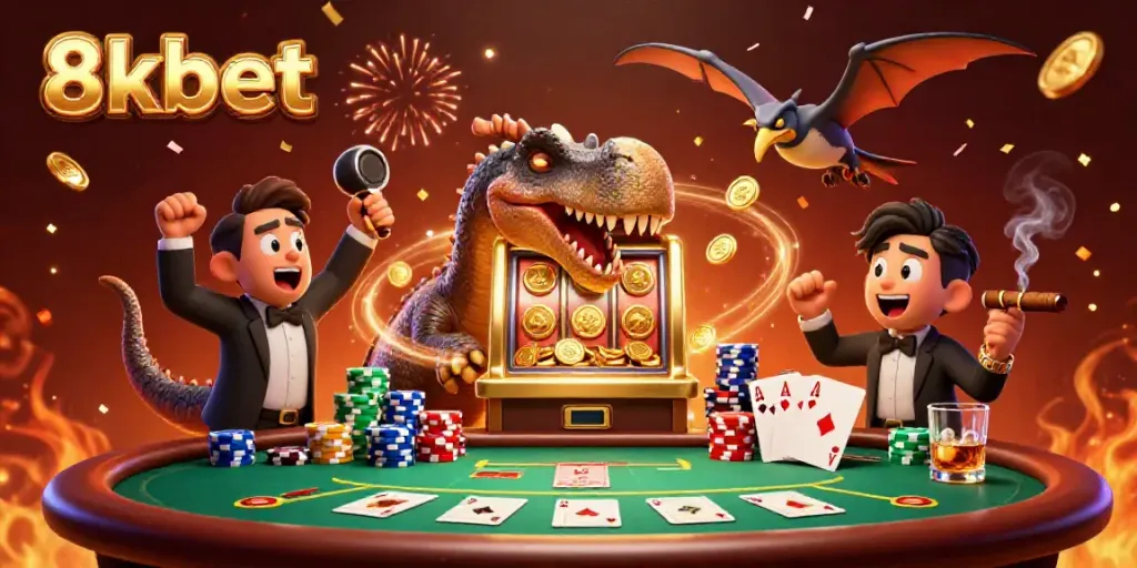 Watch the 3D pachycephalosaurus activate the 8xbet slot machine for a jackpot payout.