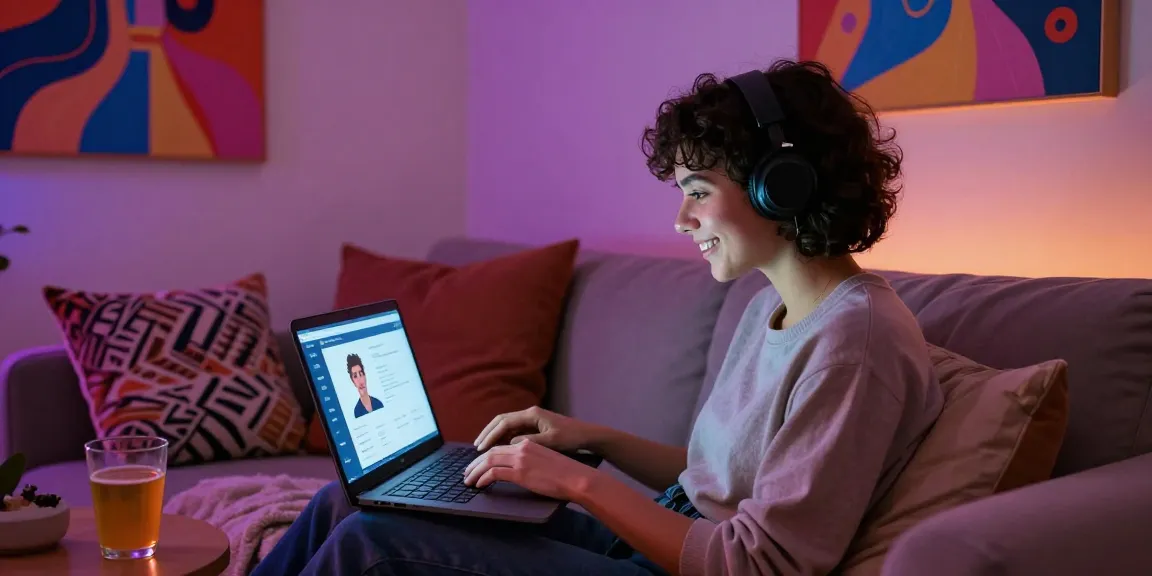 Engaging in an intimate AI sex chat in a cozy virtual setting.