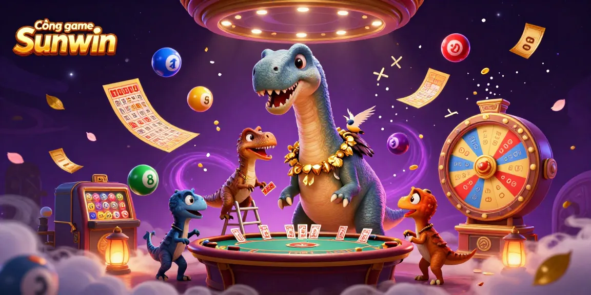 Experience the thrilling world of Cổng game Sunwin with vibrant casino elements and playful characters.
