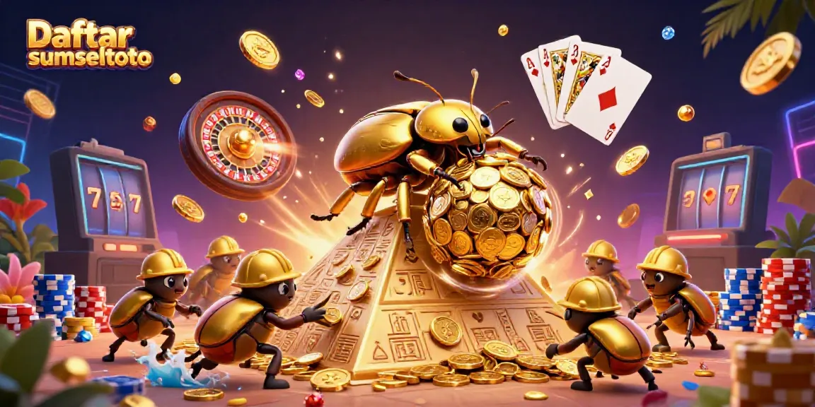 Experience Daftar sumseltoto with a vibrant casino scene of golden beetles and dynamic symbols.