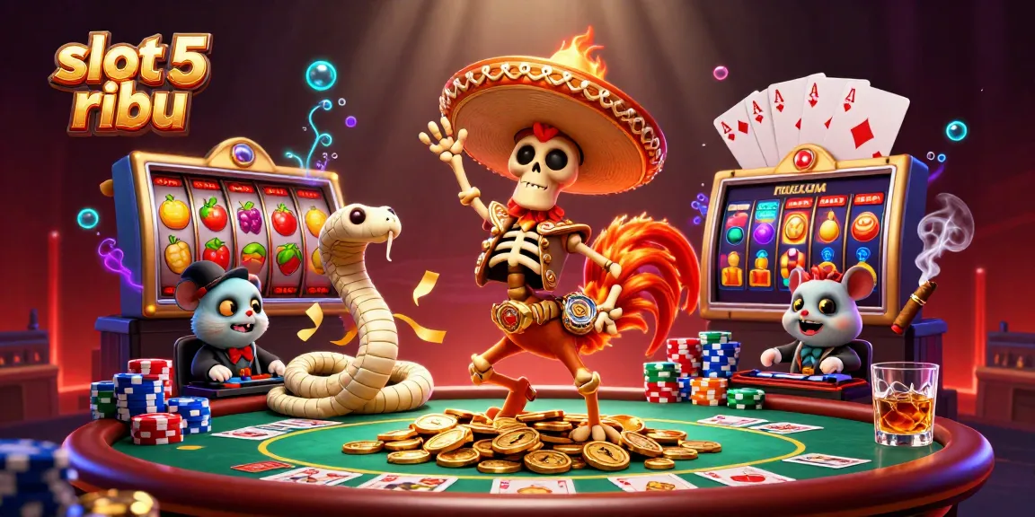 Experience the excitement of slot 5 ribu with vivid characters dancing among coins and vibrant game elements.