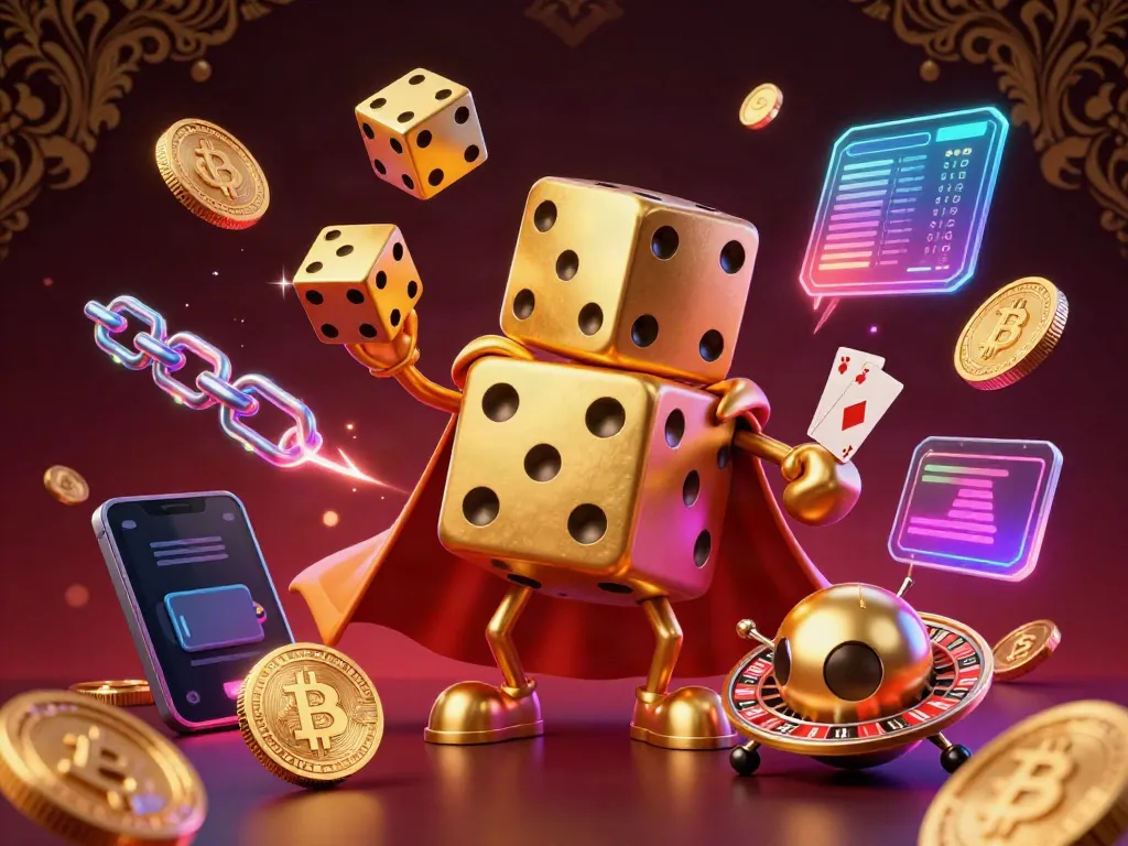 Engage in thrilling gaming at playrikvip with a vibrant casino-themed illustration featuring golden dice, crypto coins, and dynamic energy.