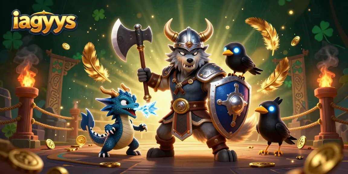 Engage in thrilling cockfighting action at iagyys with an epic depiction of a Viking wolf warrior and fierce dragon.
