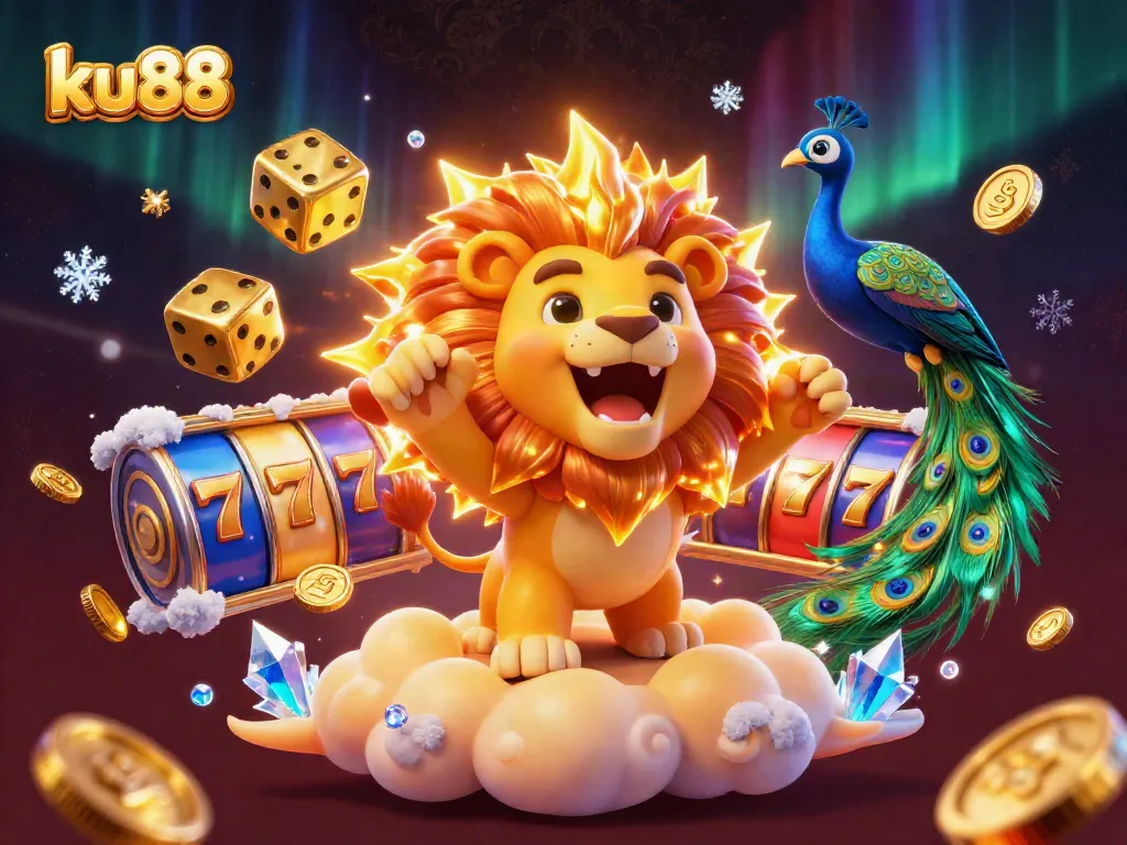 Experience thrilling casino excitement with ku88's vibrant slot reels and animated characters.