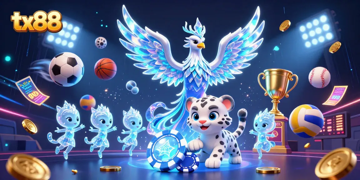 tx88 showcases an enchanting scene with an ice phoenix and sports betting elements.