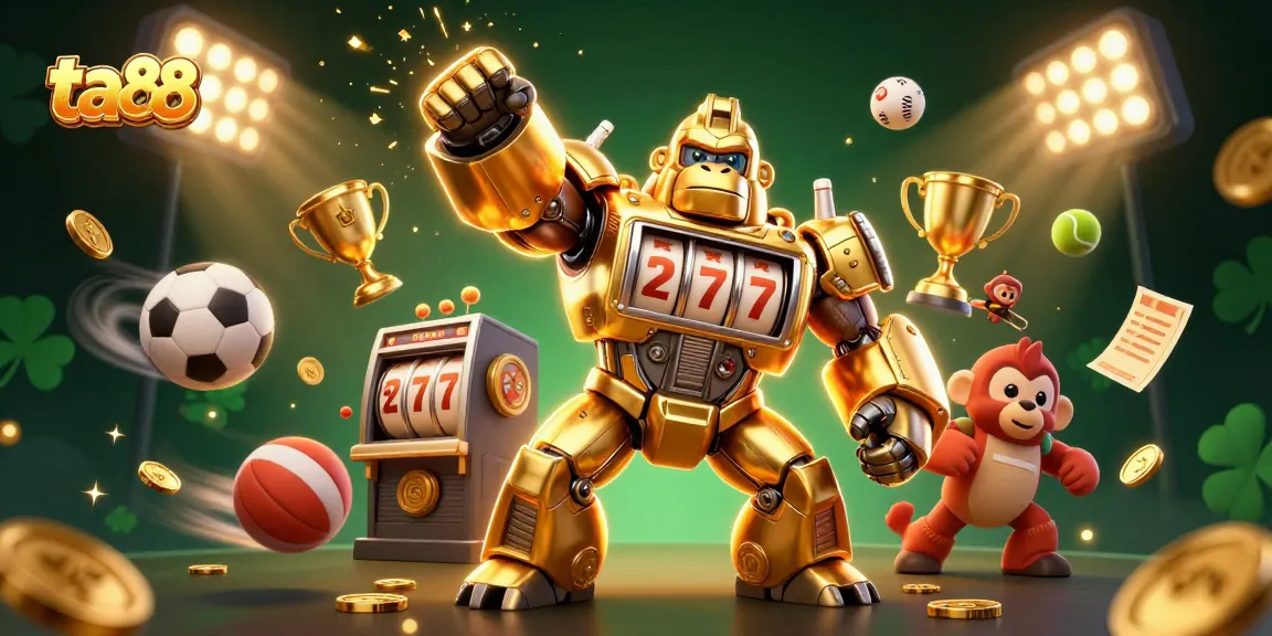 Engage with ta88's gaming excitement through a dynamic scene filled with vibrant casino and sports elements.