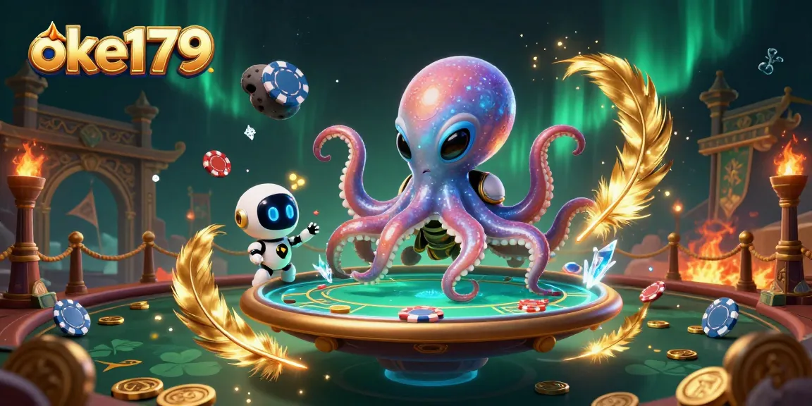Bet on exciting poker games with oke179's dynamic illustration featuring immersive casino elements.