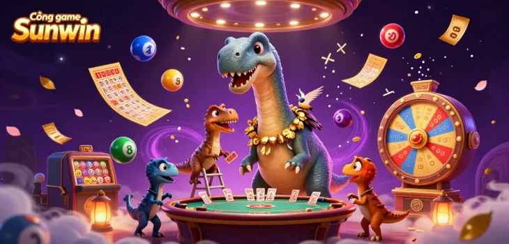 Experience the thrilling world of Cổng game Sunwin with vibrant casino elements and playful characters.